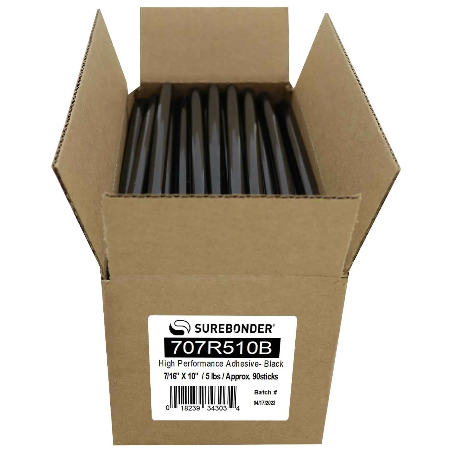 707R510B High Performance Black Hot Melt  Glue Sticks - 7/16" x 10" | 5 lb box