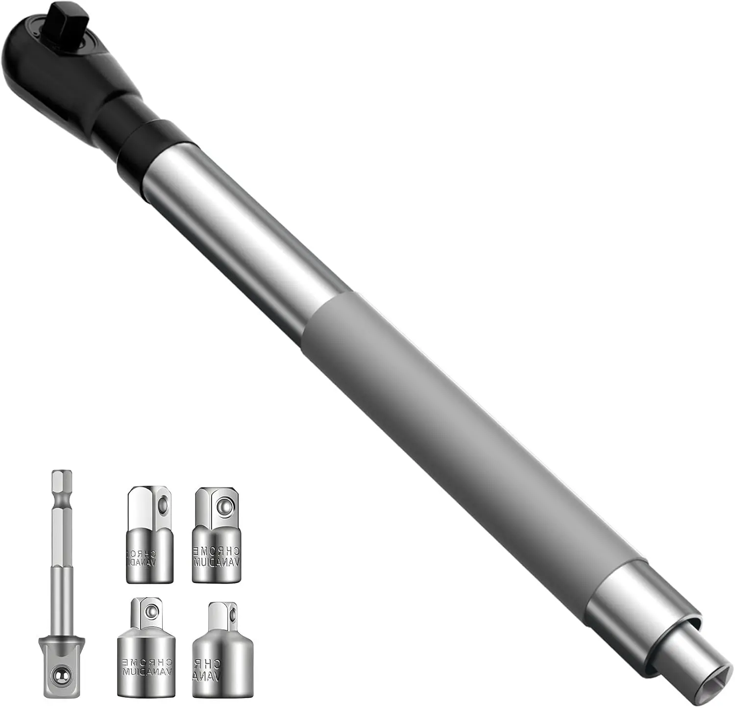 3/8" Offset Extension Wrench, Impact Ratchet Extender for Electric Drill, with 1/2", 1/4" Adapters for Tight Spaces