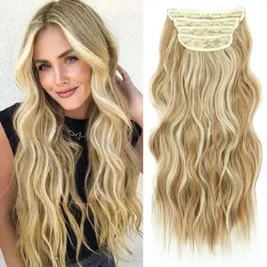 Missqueen Beauty Clip in Hair Extensions Long Wavy Hair Extensions Natural Looking Synthetic Hairpieces for Women Daily Party Use(20 Inches,Ash Blonde Mix Light Blonde)
