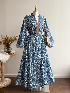 Plus Size Women's Floral Print Bohemian Vacation Travel Long Sleeve Waist-Centric Maxi Dress for Fall Winter Daily Wear