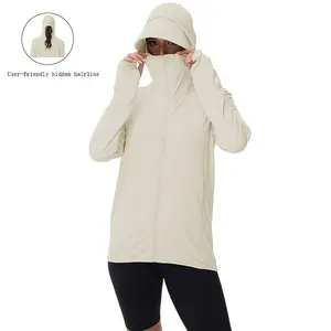 Women’s lightweight zip-up hooded sun jacket — UPF 50+ sun protection, detachable hood brim design, sleeve sleeves, soft, warm, comfortable, with zippered pockets; sporty casual style, suitable for everyday outdoor wear in spring and autumn—casual activit