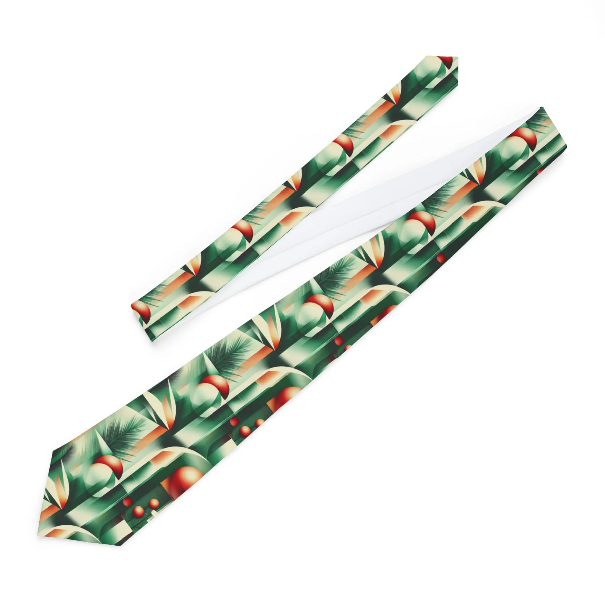 Necktie, Green Holiday Abstract Shapes Tie, Festive Spheres Architectural Design, Christmas Neckwear, Avant-Garde Fashion Accessory