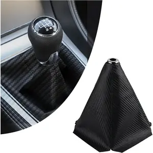 Leather Shifter Boot Cover - Anti-Dust Gear Shift Knob Cover, Fashion Car Decoration, Universal Fit for Cars, Trucks, SUVs (Carbon Fiber Black)