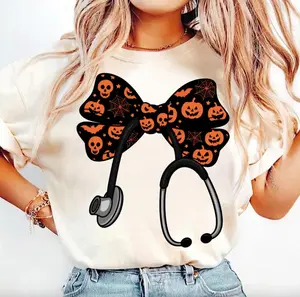 Coquette Bow Nurse Halloween Shirt, Spooky Season Gifts, Spooky Nurse Shirt, Stethoscope Nurse Coquette Bow Tee, Nurse Shirt, Pumkin Nursing Outfit