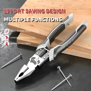 Industrial-Grade Multifunctional Pliers Crafted from High-Quality Alloy Steel, Featuring Anti-Slip Rubber Handle, Labor-Saving Mechanism, Wire Stripping/Cutting/Crimping/Winding & Rust-Proof Surface for Long Use​