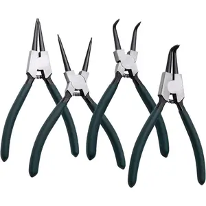 Snap Ring Pliers Set, 4pcs 7" Internal/External Circlip Pliers Kit with Straight/Bent Jaw, Heavy Duty Precision Spring Loaded Pliers for Ring Remover Retaining and Remove Hoses, Gaskets