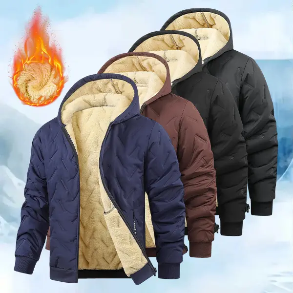 Men's Winter Sherpa Jacket, Warm Winter Outerwear, Comfortable Long-Sleeve Jacket plain style casual coat