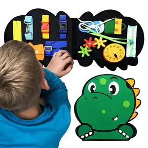 Dinosaur Montessori Activity Board Toy for Toddlers, Dinosaur Sensory Activity Board, Travel Educational Learning Quiet Book, Developmental Toys