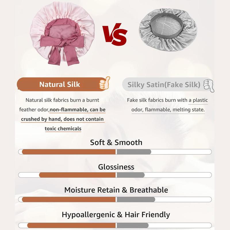 100% Mulberry Silk Bonnet for Sleeping Women Double Layer Hair Bonnet Natural Silk Sleep Cap with Elastic Tie Band Reversible Hair Bonnets for Hair Nightcap Gifts for Female