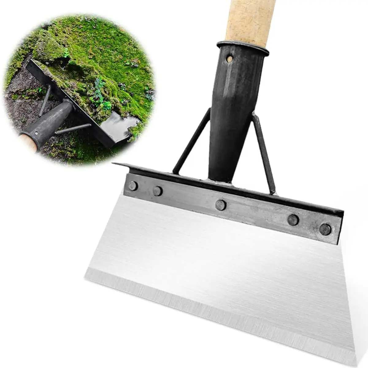Heavy-Duty Manganese Steel Flat-Head Multi-Functional Cleaning Shovel with Riveted Joints - 1pc, De-Ice Stickers Compatible, No Long-Handled Handle, Durable, Easy Installation, Garden Maintenance Tool, Father's Day Gift Idea