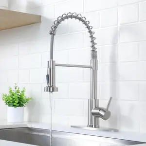 Kitchen Faucet with Pull Down Sprayer, Brushed Nickel Stainless Steel Single Handle Spring Sink Faucet 1 or 3 Hole,Dual Function Kitchen Faucets for Farmhouse Laundry RV Wet Bar