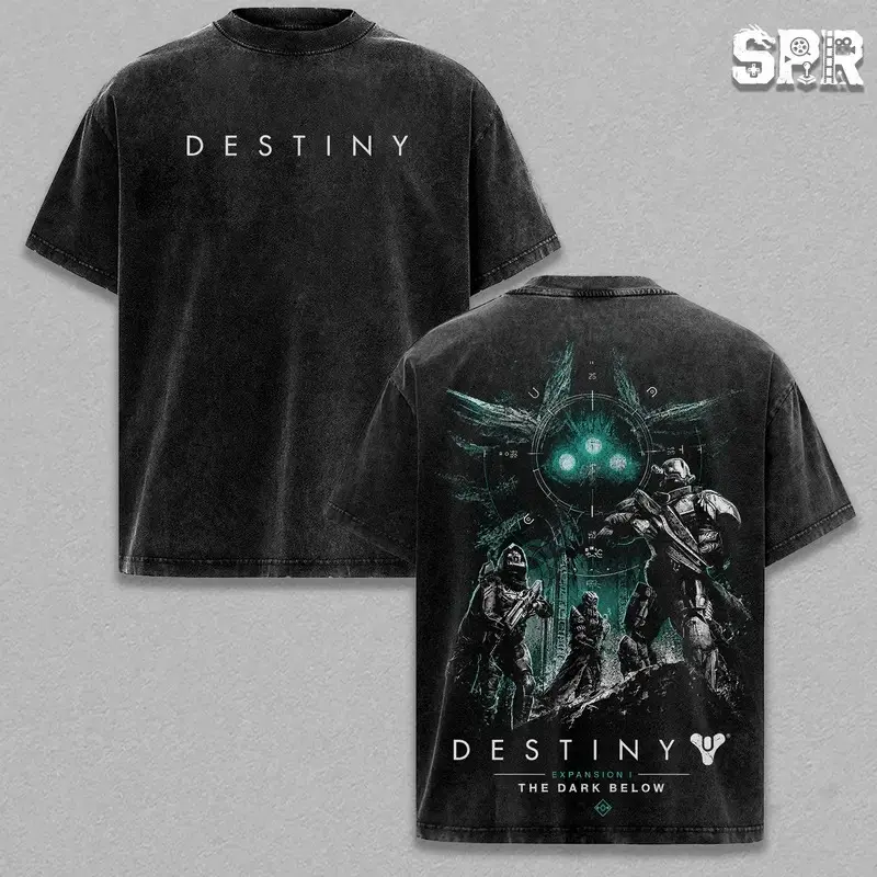 Destiny Guardian Vintage Washed Oversized T-Shirt – Gaming Double Printed Graphic Tee, Streetwear Casual, Heavy Cotton Unisex Top, Sci-Fi Shooter, Gift for Gaming Fans
