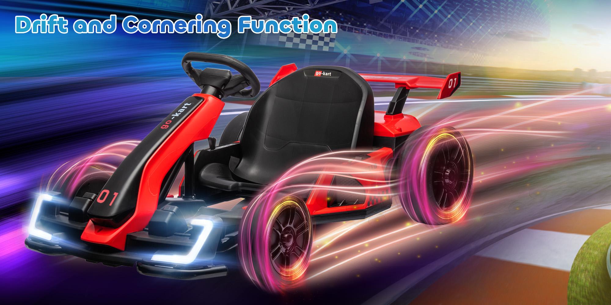 Aosom 24V Electric Go Kart, 7.5/8.1mph, Drifting Car Battery Powered Ride on Toy with Slow Start, Music, Horn, for 6-12 Years Old