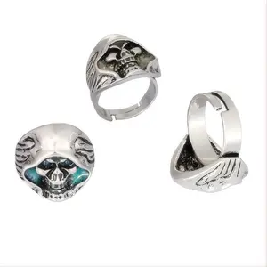 Hot Sale European and American Luminous Rings Halloween Vintage Trend Reaper Man Skull Ghost Head Ring Ornaments Multi-colored, Party Jewelry