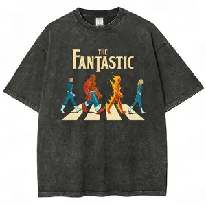 Retro Fantastic Four Vintage Washed Superhero Oversized T-Shirt for Men & Women, Movie Streetwear Hip Hop Cotton Harajuku Tops