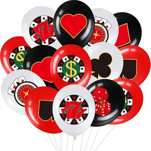 40 Pieces Casino Theme Party Decoration, Game Night Poker Card Latex Balloon Red Black Happy Birthday Carnival Balloon For Las Vegas Casino Night Party Supplies Indoor Outdoor Decor