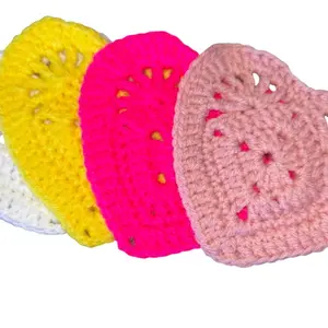 Crochet Heart Coasters Handmade Set of 4