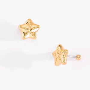 Nice & Bella 4 layers 18k Star-shaped stud earrings for girls, gold plated.