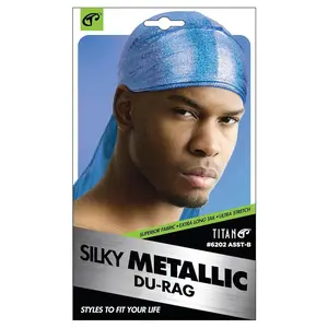 Titan Silky Metallic White Satin Durag for Men, Extra Long Stretchable Tail