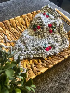 Cherry on Top Handmade Crochet Hair Bandana in Soft Gray Acrylic Yarn Adjustable Tie-back Boho Vintage Inspired for Casual Days Beach Trips Festivals