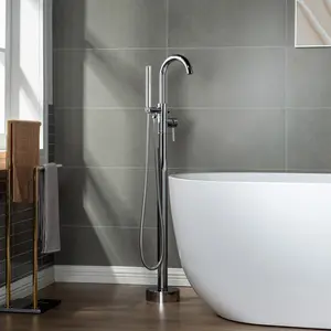 WOODBRIDGE Contemporary Single Handle Floor Mount Freestanding Tub Filler Faucet with Hand shower
