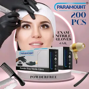 PARAMOUNT Black Nitrile Gloves | 4mil Exam Gloves | Powder Free Gloves Cleaning Disposable Kitchen Comfortable 200 PCS All Sizes