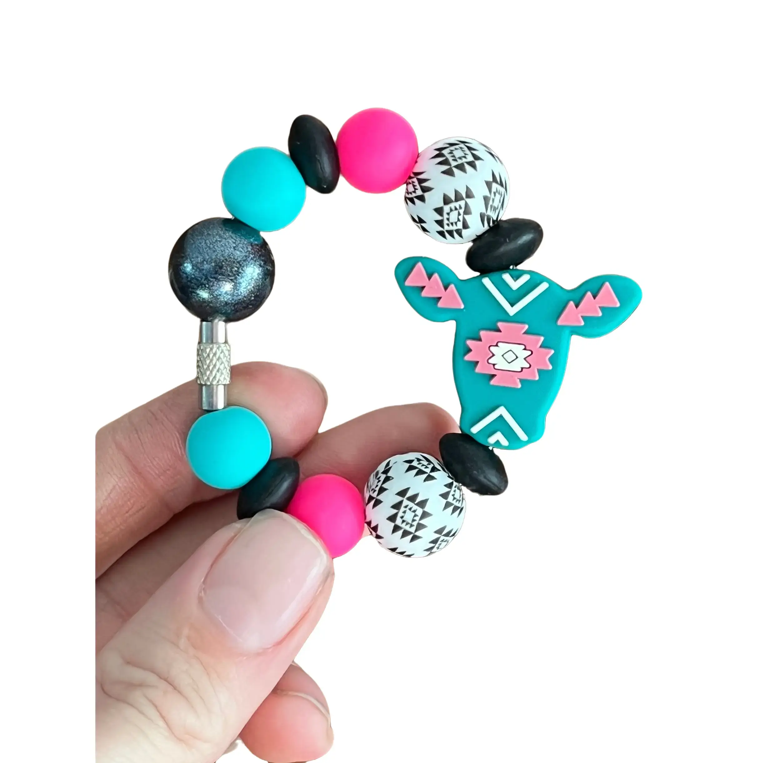 Turquoise Pink Aztec Cow Tumbler Cup Charm Turquoise Pink Aztec Cow Tumbler Cup Charm
