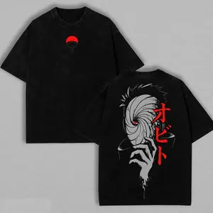 Obito Uchihaa Washed Tee – Unisex Oversize Anime T-Shirt Y2K Streetwear Graphic Tee Retro Double-Sided Water Wash T-Shirt CEX