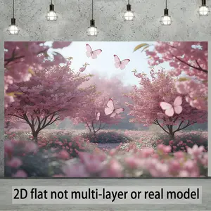 2D Flat Polyester Banner - Pink Flower Garden Design, Reusable Photo Booth Backdrop for Birthday Decorating, Home & Festive Party Supplies,summerwins