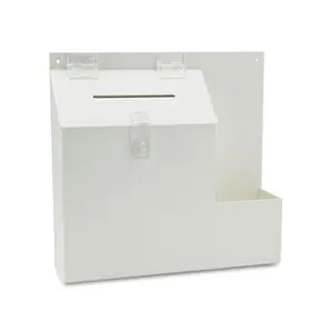 212 MAIN Lockable Plastic Suggestion Box with Secure Lid, 13.75x3.63x13 in White, Office Desk Organiser for Storage and Organization