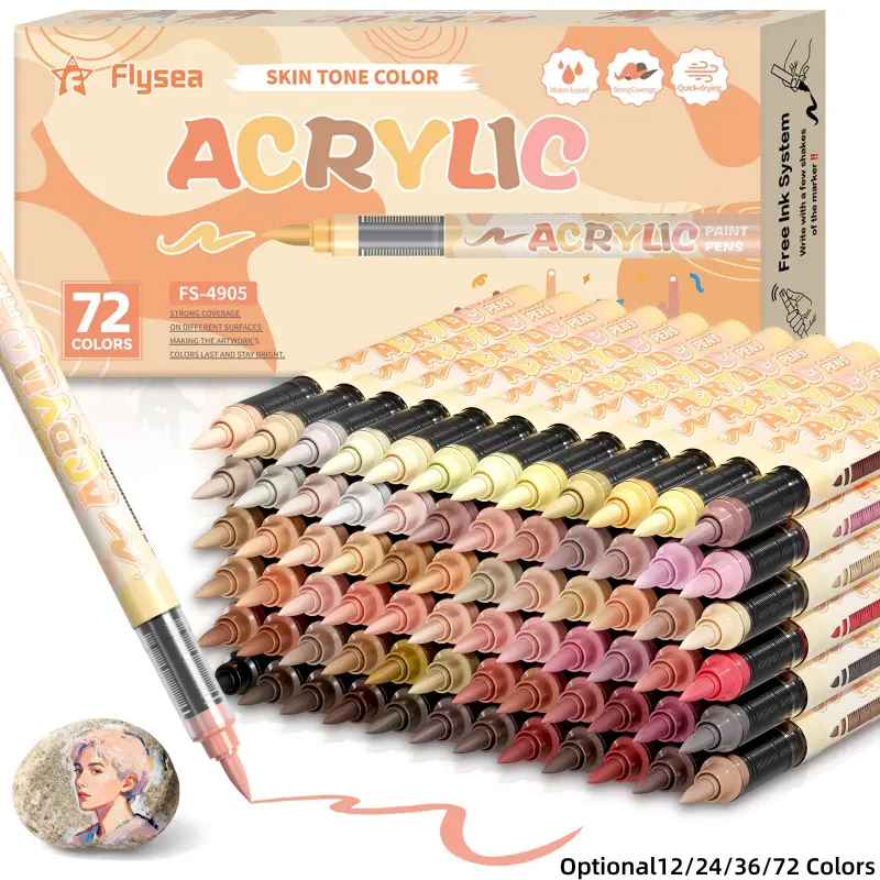 72 Skin Tone Acrylic Paint Markers,Soft Brush Tip Acrylic Paint Pens for Pumpkin Painting, Rock Painting, Wood, Glass, Paper, Coloring Books, Ceramics, Canvas.Water-Based Ink
