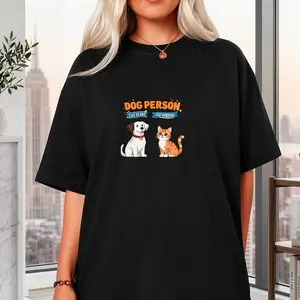 Dog Person Vs Cat Person Graphic T-Shirt | 180G Soft Tee For Pet Lovers | Perfect Gift For Family & Friends | Festive Team Building & Company Events Tee