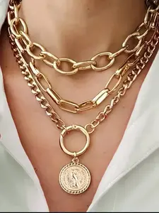 3pcs Punk Exaggerated Portrait Pendant for Women, Suitable for Dating, Vacation, Daily Wear, Party, Casual Gift, Exquisite Chain Jewelry