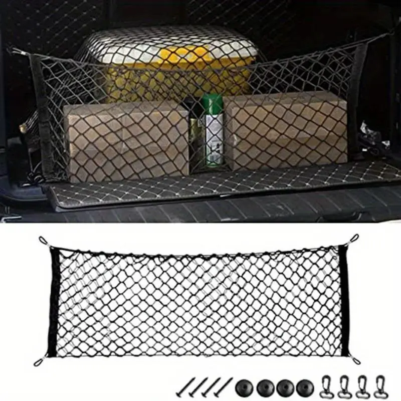 Cargo Net Adjustable Car Trunk Cargo Storage Organizer Net Universal SUV Car Pickup Truck SUV Car Interior Accessories Webbing Strap Adjustable Ropes Durable Tie Downs