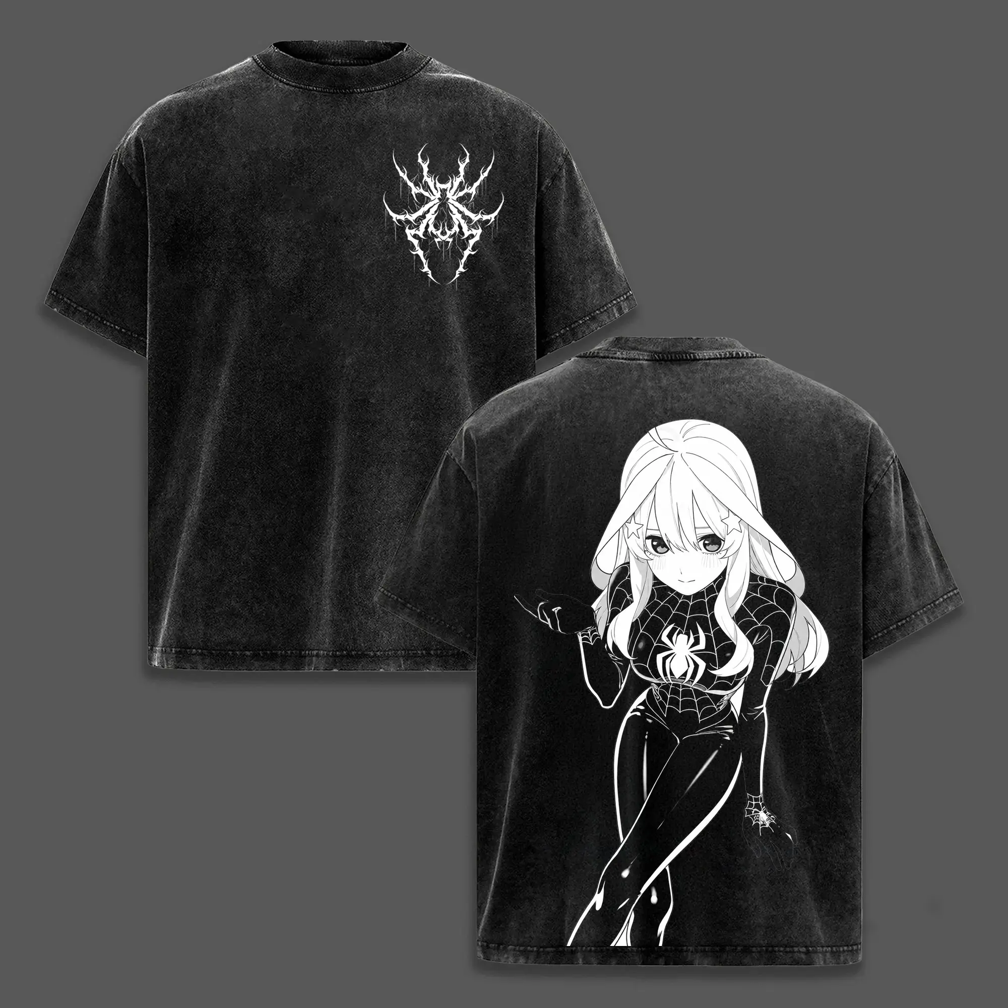 Itsuki 2026 The Quintessential Quintuplets Vintage Spider Washed Shirt – Retro Character Graphic Tee with Faded Heavy Cotton, Distressed Anime Aesthetic for Fantasy Adventure Fans