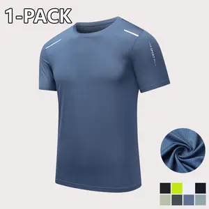 Men's Casual Quick Dry Short Sleeve T Shirts, Mesh Breathable Cool Touch Fabric, Minimalist Letter Print Sweat Wicking Sports Crew Neck Tees, Ideal for Gym & Summer Daily Activities
