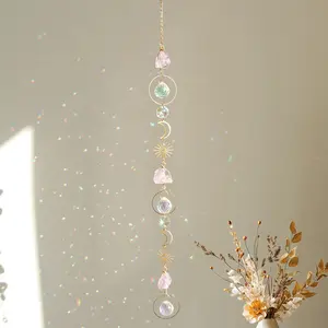 Handmade Amethyst Crystal Sun Catcher, Trending Rainbow Projection Hanging Wind Chime, Glitter Light Refraction Ornament, exquisite cutting craft & durable hanging structure, fit window bedroom courtyard garden decor and warm blessing gift giving