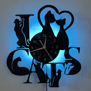 Colorful vinyl wall clock, pet cat theme, home decoration, pet store decoration, bedroom decoration, office decoration, birthday gift, graduation gift, Halloween gift, Christmas gift, tabletop decoration, sleep night light, art collection