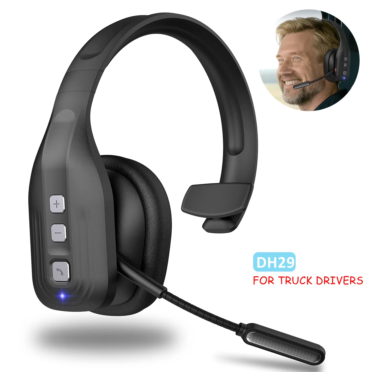 Wireless Trucker Bluetooth Headset with AI Noise Cancelling Mic for Clear Communication & Comfortable Fit Ideal for Drivers Active Noise Cancelling Wireless Headphones Smart Glasses with Voice Control iem earphones airpods 4 Adjustable Earbud Connection t