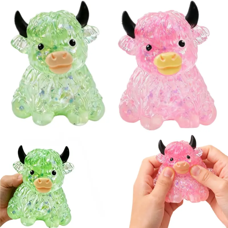 Highland Cow Squishy,Glitter Highland Cow Stress Ball Soft Slow Rising Stress Relief Ball,Cute Sensory Squeeze Anxiety Relief Desk Decor for Adults Cow Lovers