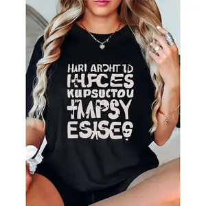 Women's Black T-Shirt with Reversed Playful Text Print – Casual Daily Wear, Party Outfit, or Street Style for Ladies, Comfortable Loose-Fit Top