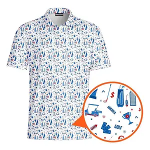 Retro America Patten Golf Polo Fourth of July Shirt Print Gift for Men Lightweight