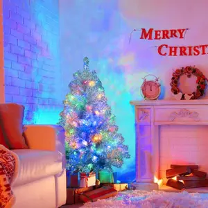 [Bellemave]7.4FT, 6FT, 4FT 7.4FT Sliver Pre-Lit Artificial Christmas Tree, Hinged Full Tree with Metal Stand, 1200 Branch Tips, 400 LED Lights,11 Lighting Modes, Holiday Decoration Tree for Indoor and Outdoor