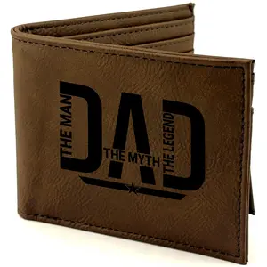 Craft & Clan Custom Engraved Wallet for Dad - Slim Vegan Leather Bifold for Men w/ Flip ID | Funny & Sentimental Gift for Husband Daddy or Boyfriend | Father's Day & Birthday Favorite "DAD" Design