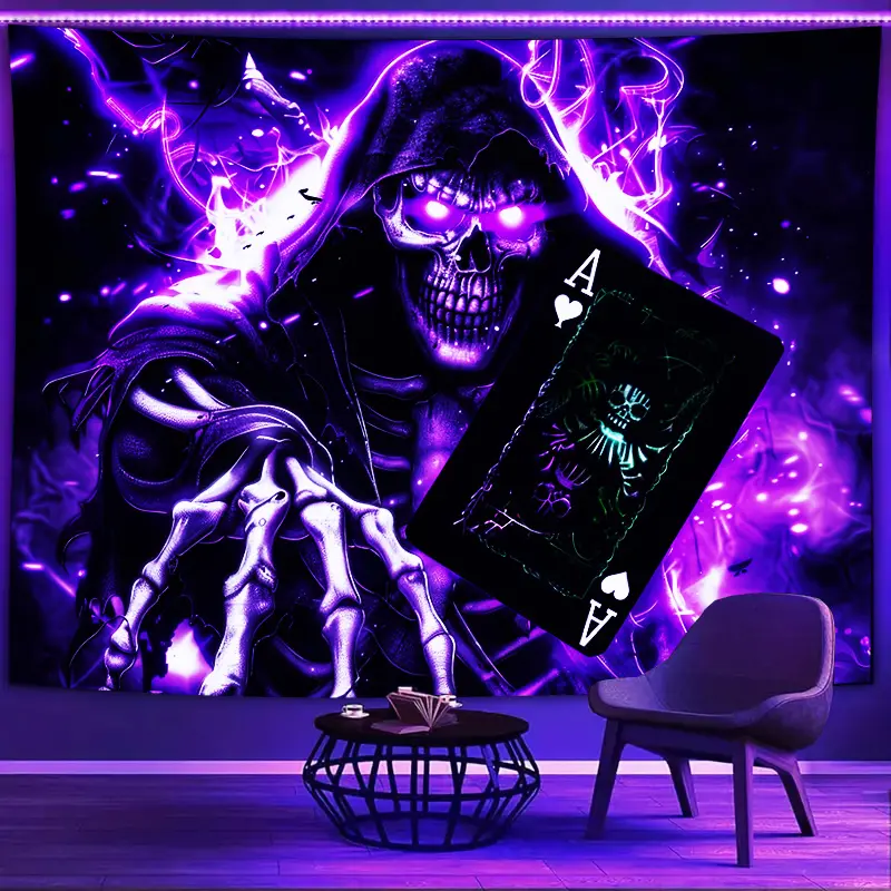 2d Flat - 2d Flat - A 2d Flat Tapestry Featuring A Glowing Purple Skull Design, Perfect for Enhancing The Decor of Youth Bedrooms, Dormitories, Living Areas, Outdoor Settings, and Rvs. Ideal for Computer Rooms and Festive Occasions