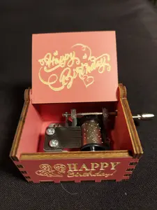 Happy Birthday (Pink) - Wooden Music Box - Perfect Gift for Any Occasion - Hand Cranked
