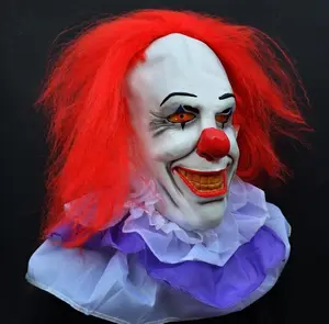 Pennywise Clown Mask Scary Halloween Killer Clown Mask with Hair mens Costume