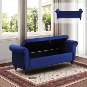 A Ainehome Blue Fluffy Fabric Classic Bedroom Storage Bench - Soft Cozy Look & Easy Integration into Various Decor Themes