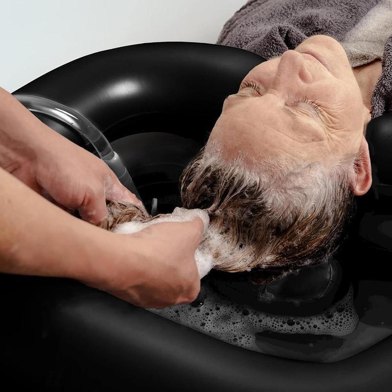Inflatable Shampoo Basin, Portable Shampoo Bowl, Hair Washing Basin for Bedridden. Portable Sink for Washing Hair with Neck Support & Drain Hose - Good for All Hair Types