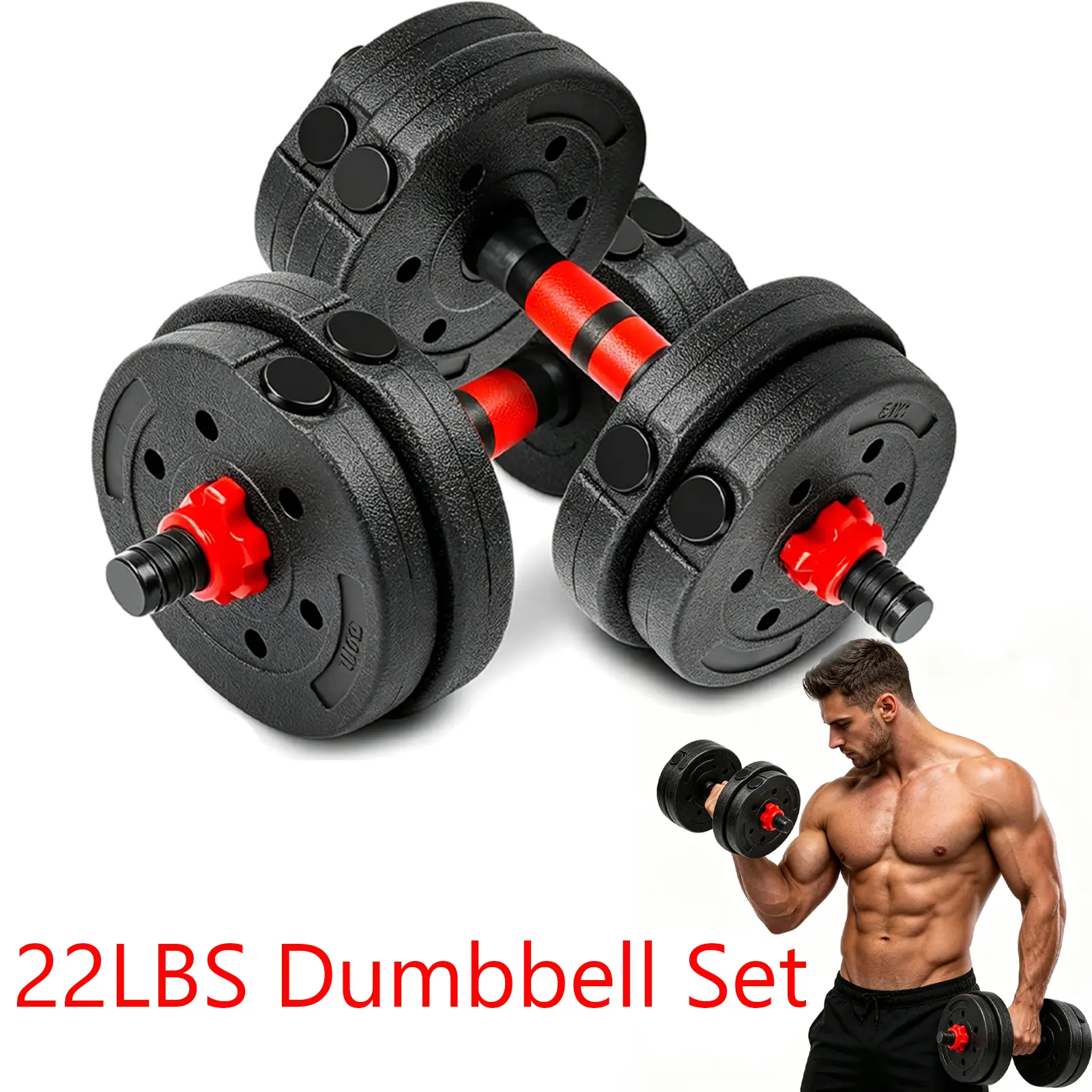 22LBS Adjustable-Dumbbells-Sets,Free Weights-Dumbbells Set of 2 Convertible To Barbell A Pair of Lightweight for Home Gym,Women and Men Equipment
